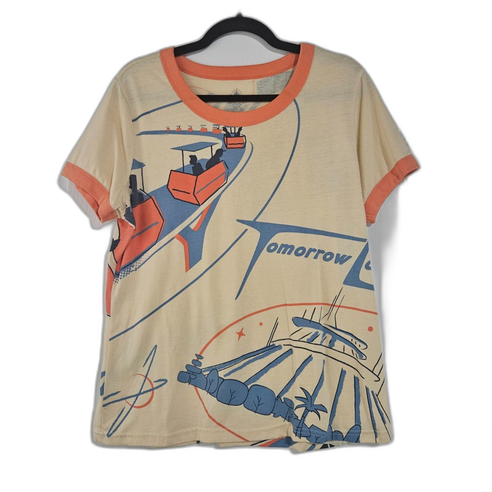Disney Magic Kingdom Tomorrowland Ringer Tee Women's Cut Sz Large Retro
